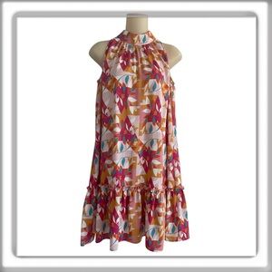 SAM EDELMAN Halter Floral Above Knee Swing Dress Ruffle Tropical Pink Size Small